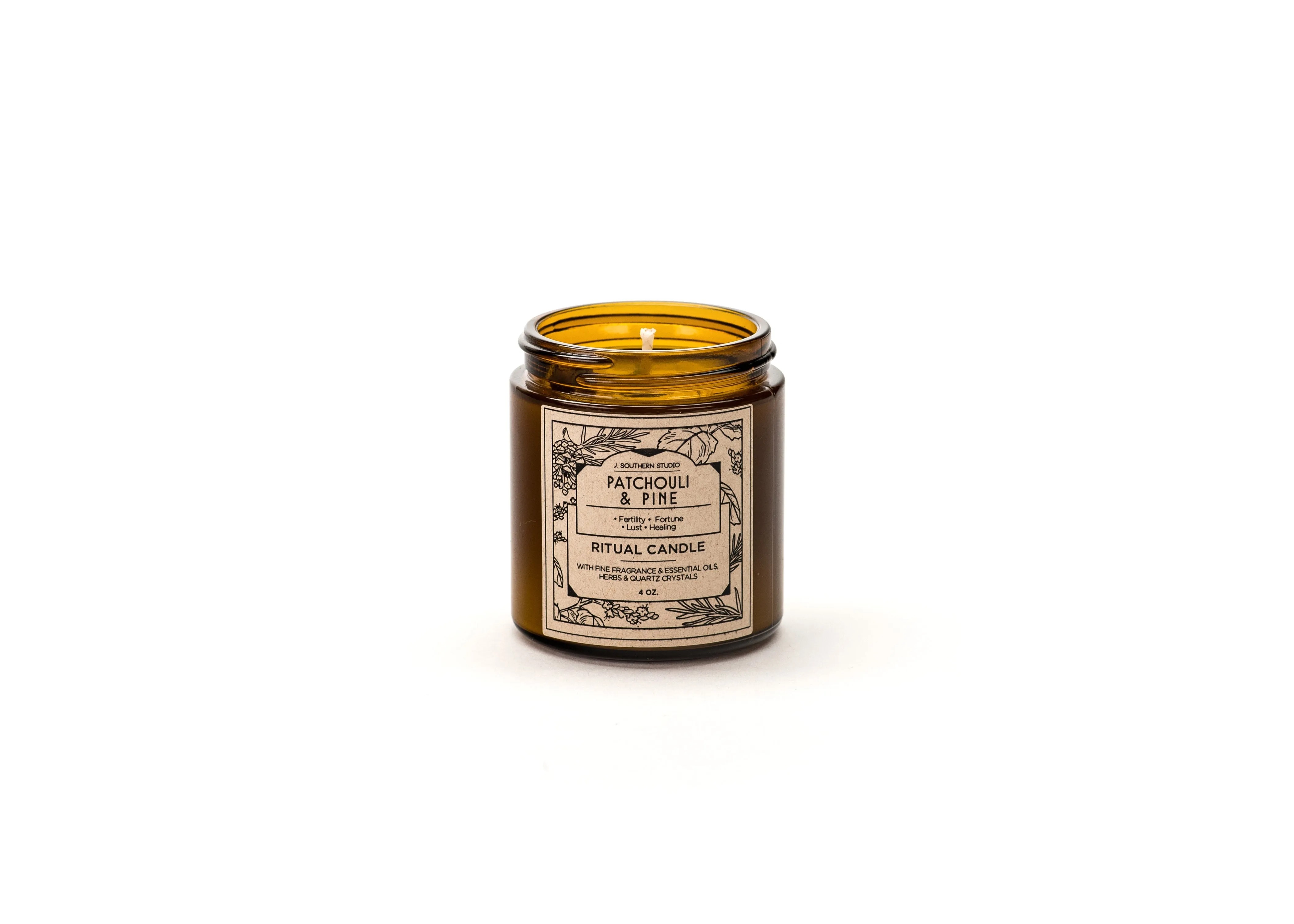 Patchouli & Pine Ritual Candle with Quartz and Herbs