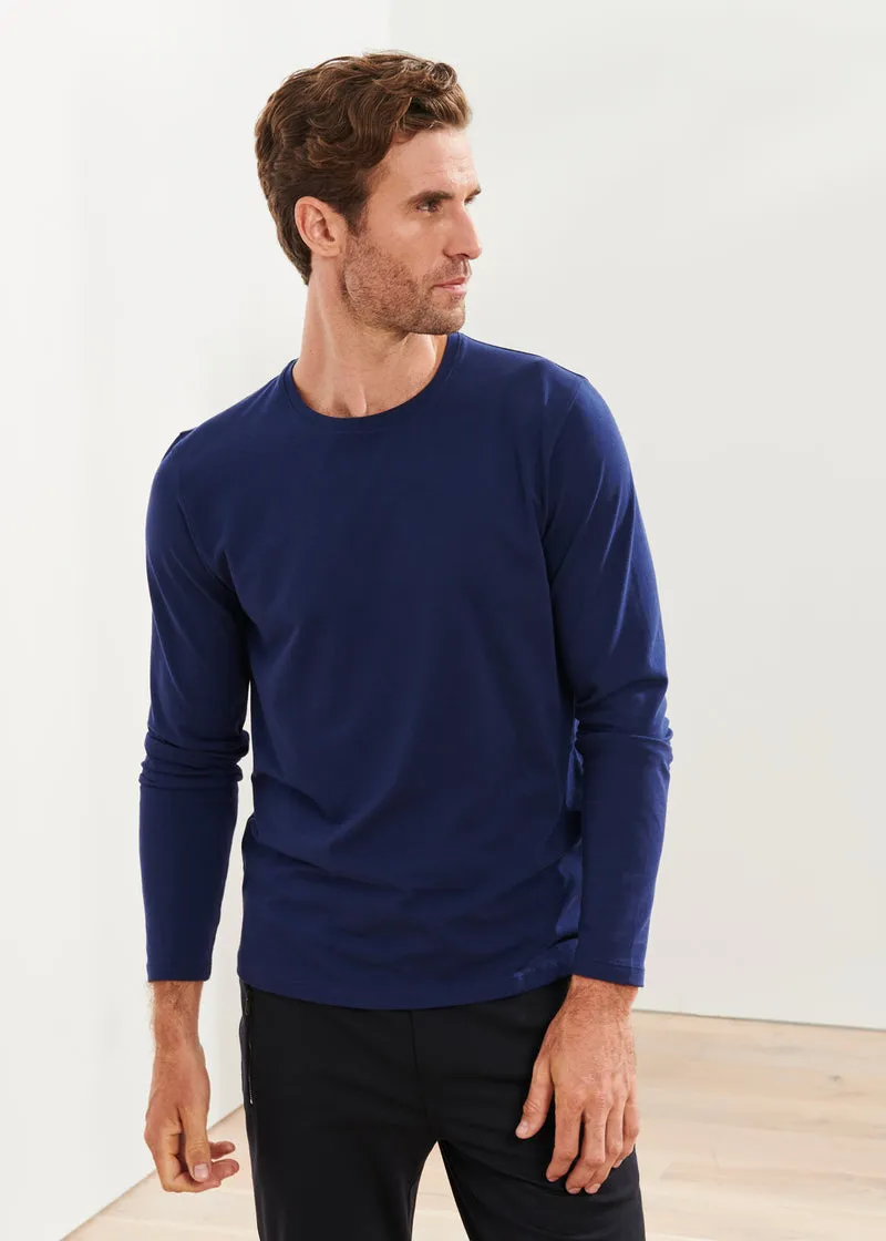 Patrick Assaraf - Long Sleeve Pima Stretch Crew - Ocean Blue