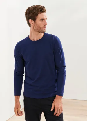 Patrick Assaraf - Long Sleeve Pima Stretch Crew - Ocean Blue