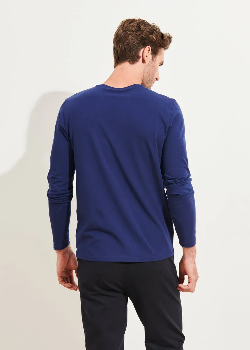 Patrick Assaraf - Long Sleeve Pima Stretch Crew - Ocean Blue