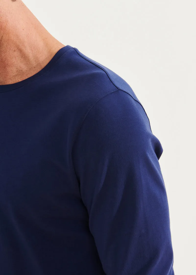 Patrick Assaraf - Long Sleeve Pima Stretch Crew - Ocean Blue