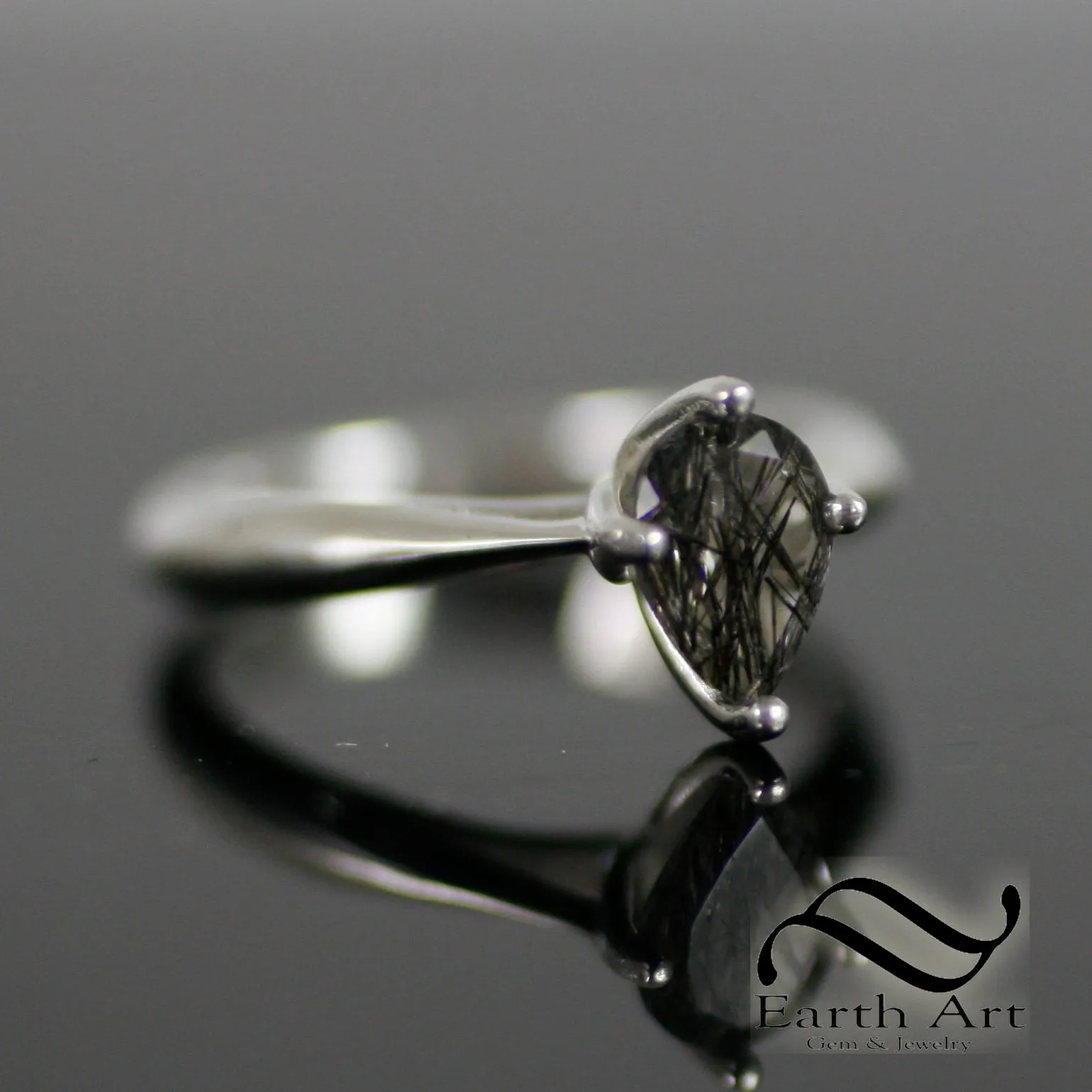 Pear cut Natural "Salt & Pepper" Engagement ring