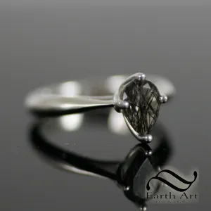 Pear cut Natural "Salt & Pepper" Engagement ring