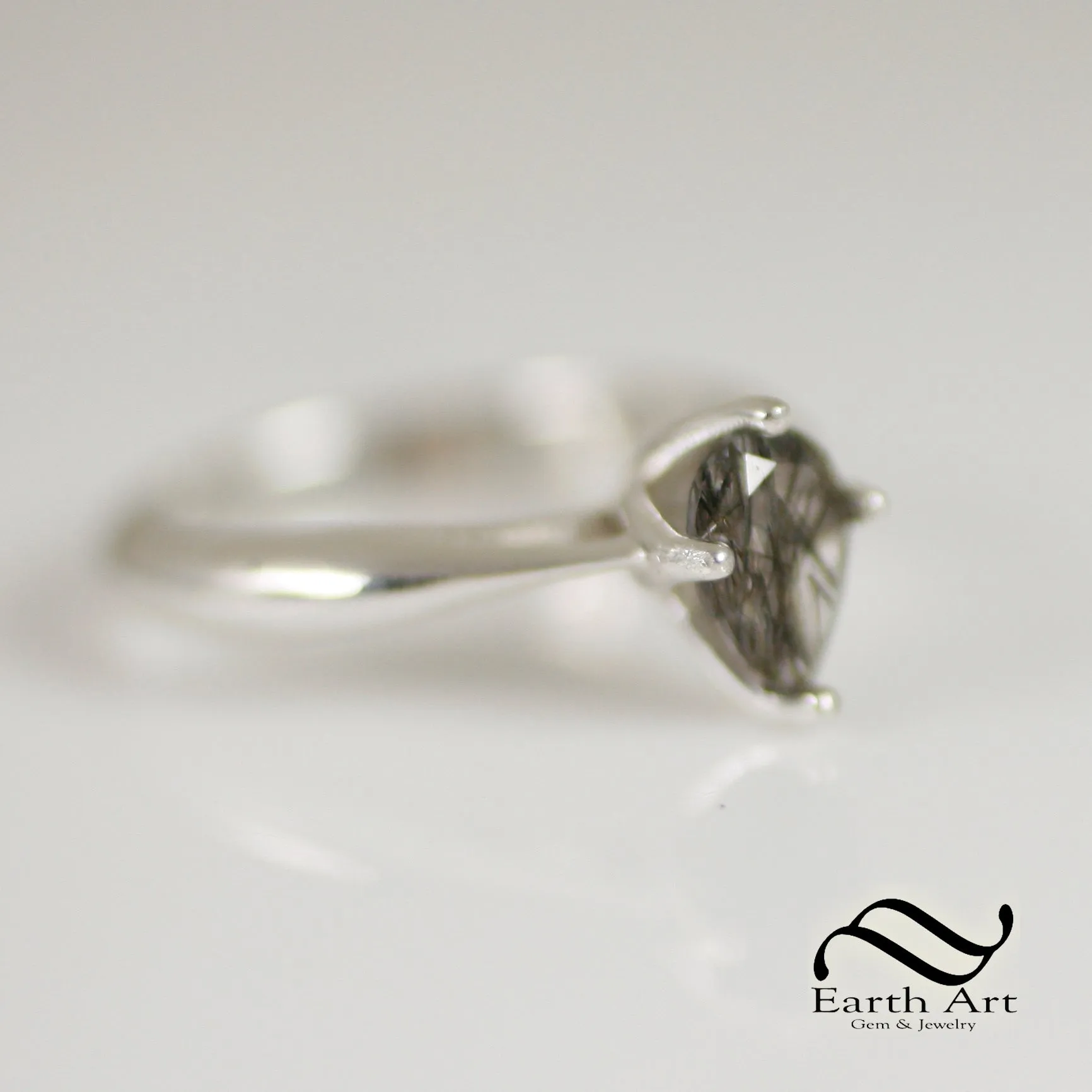 Pear cut Natural "Salt & Pepper" Engagement ring