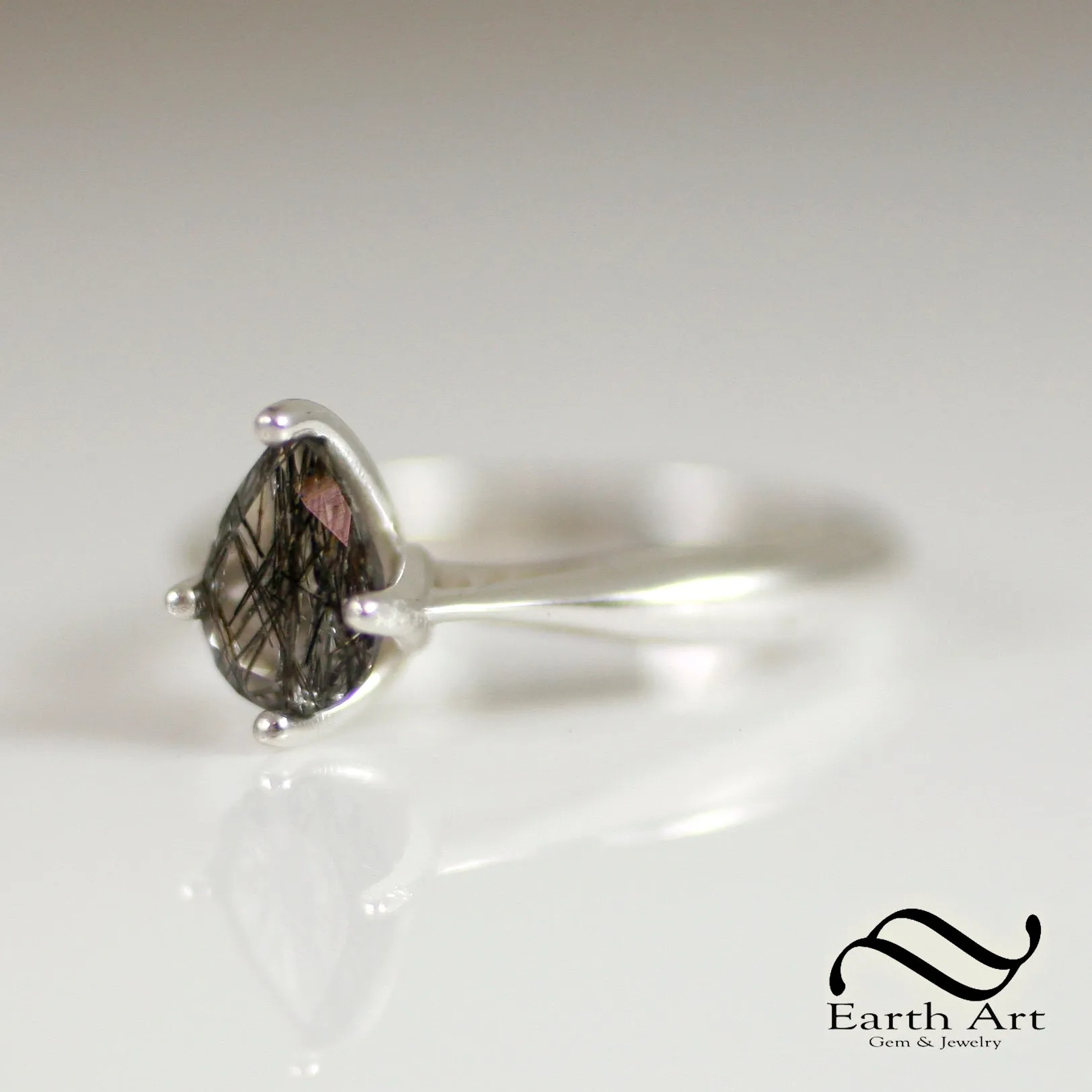 Pear cut Natural "Salt & Pepper" Engagement ring