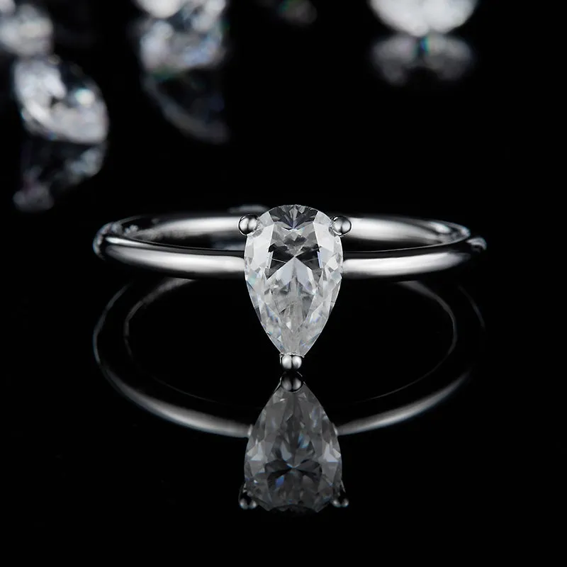 Pear Shaped 1.0ct Moissanite Diamond Solitaire Ring