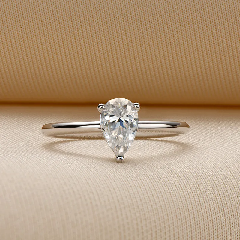 Pear Shaped 1.0ct Moissanite Diamond Solitaire Ring