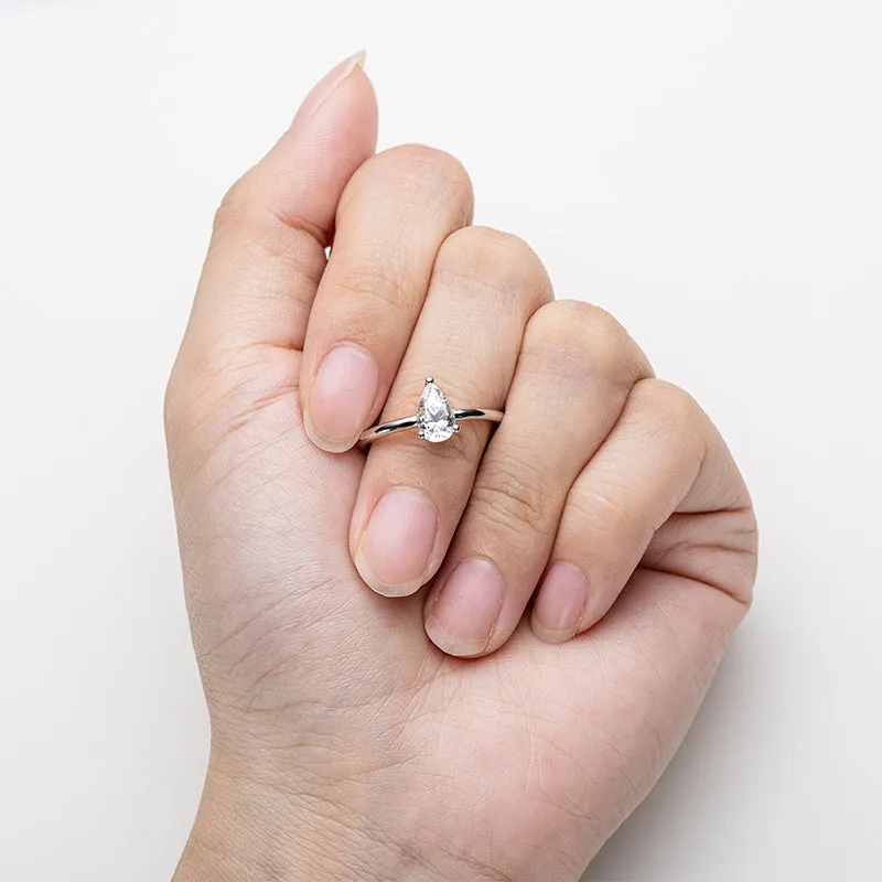 Pear Shaped 1.0ct Moissanite Diamond Solitaire Ring
