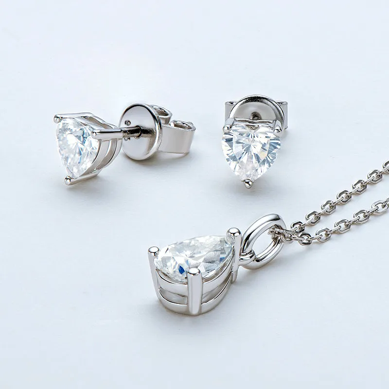 Pear Shaped Moissanite Stud Earrings Solitaire Pendant Necklace