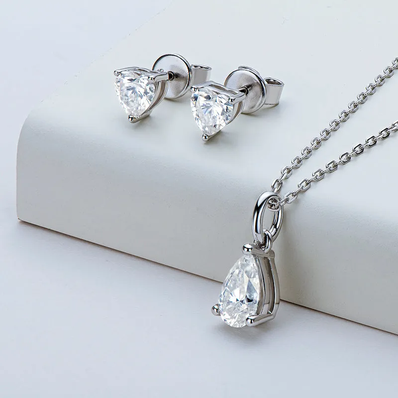 Pear Shaped Moissanite Stud Earrings Solitaire Pendant Necklace