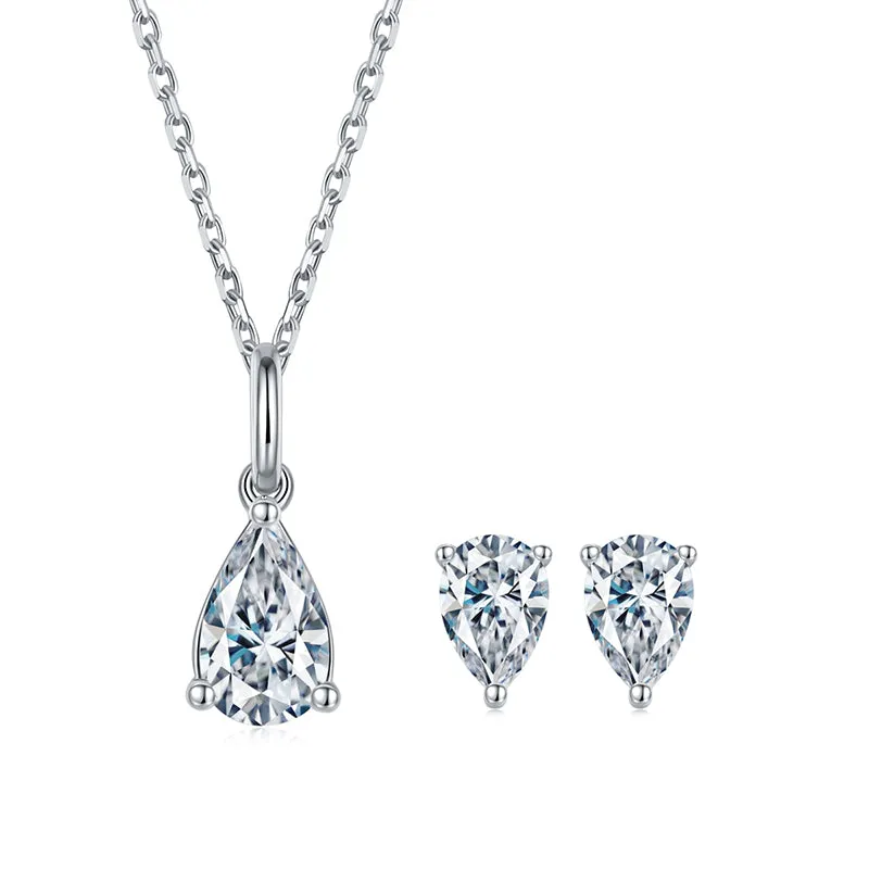 Pear Shaped Moissanite Stud Earrings Solitaire Pendant Necklace