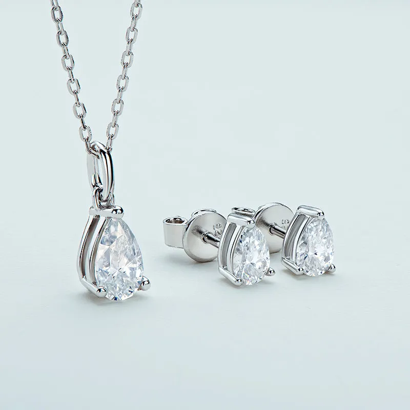 Pear Shaped Moissanite Stud Earrings Solitaire Pendant Necklace