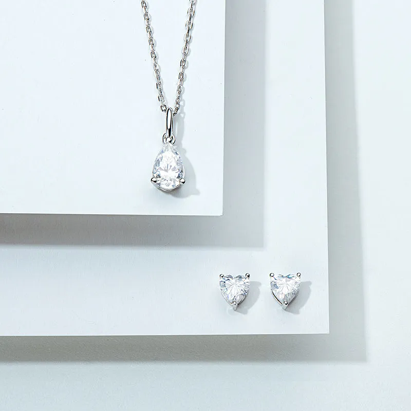Pear Shaped Moissanite Stud Earrings Solitaire Pendant Necklace