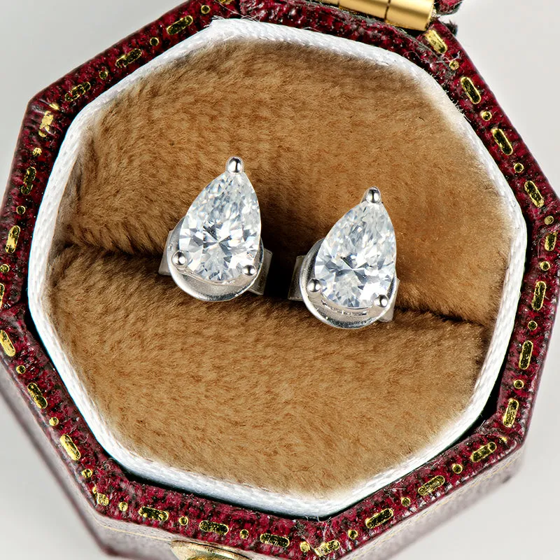 Pear Shaped Moissanite Stud Earrings