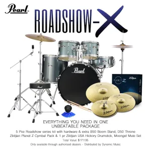 Pearl Roadshow X 22" 5-Piece Drum Kit Package with Zildjian Cymbals & Hardware - Charcoal Metallic