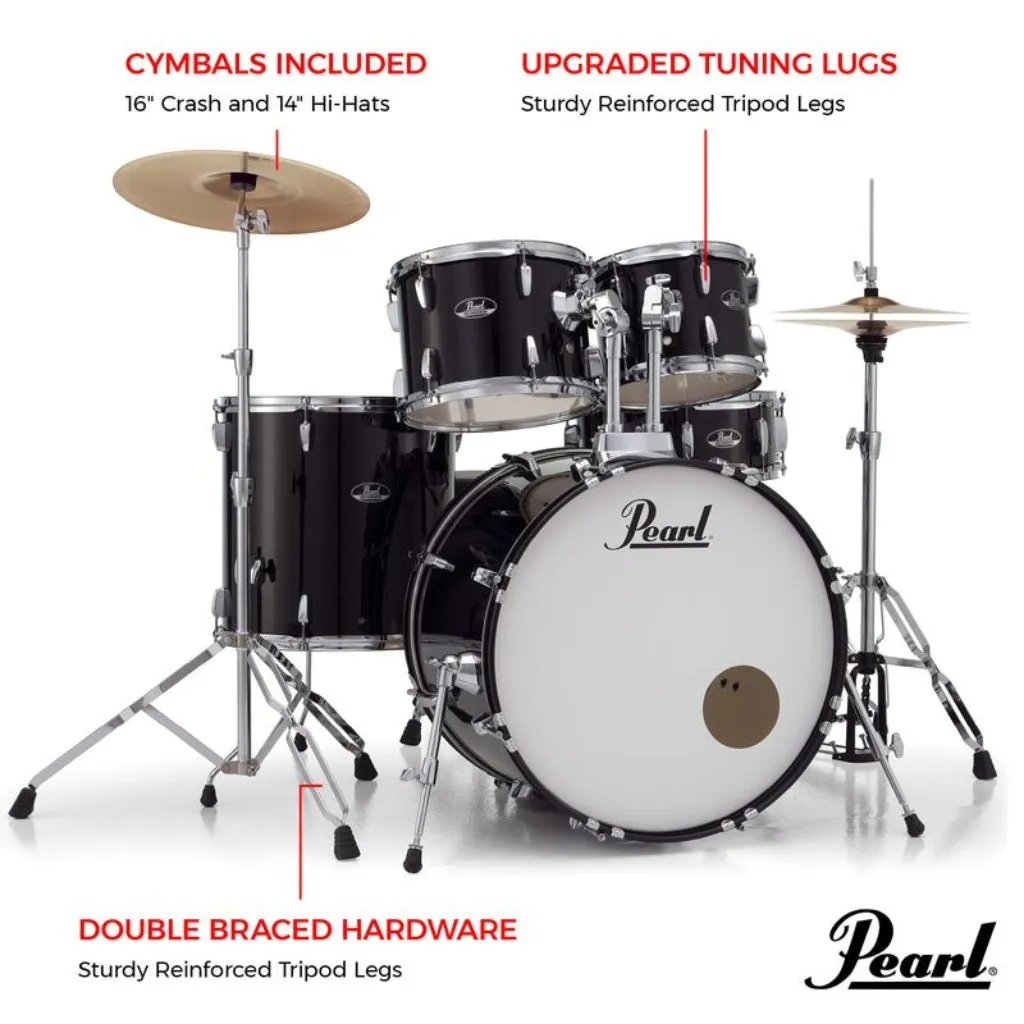 Pearl Roadshow X 22" 5-Piece Drum Kit Package with Zildjian Cymbals & Hardware - Jet Black