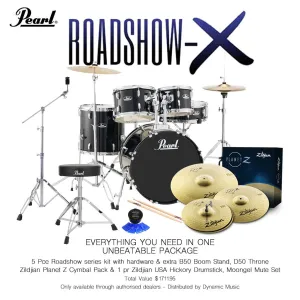 Pearl Roadshow X 22" 5-Piece Drum Kit Package with Zildjian Cymbals & Hardware - Jet Black