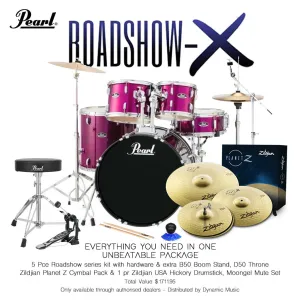 Pearl Roadshow X 22" 5-Piece Drum Kit Package with Zildjian Cymbals & Hardware - Pink Metallic