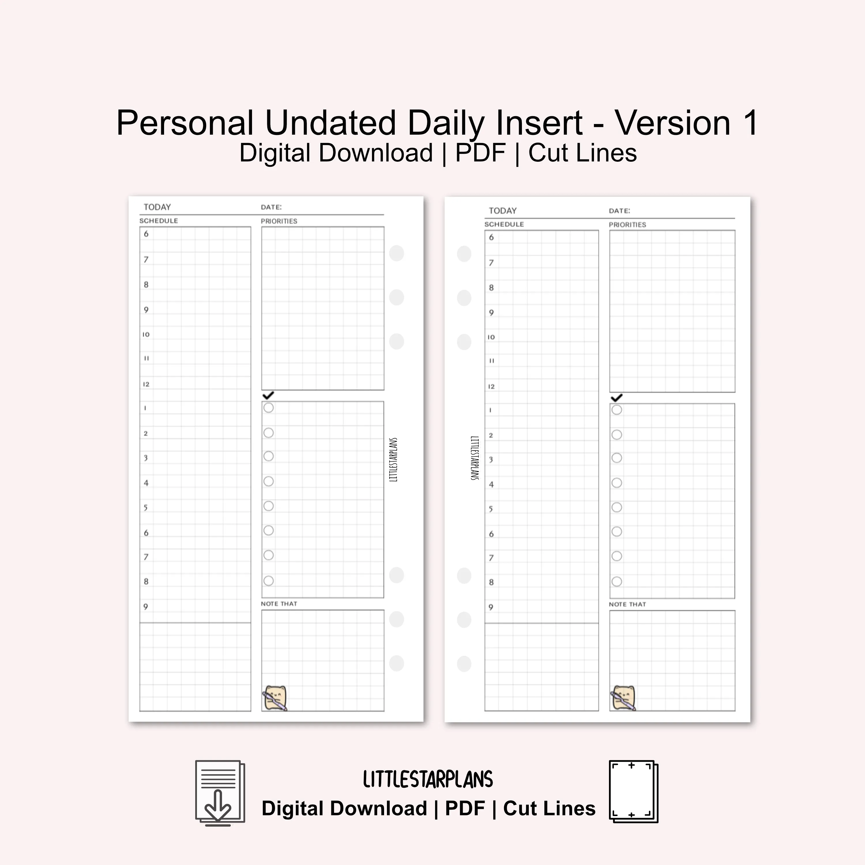 Personal Ring Size | Neku Functional Undated Daily Inserts Version 1 | PRINTABLE