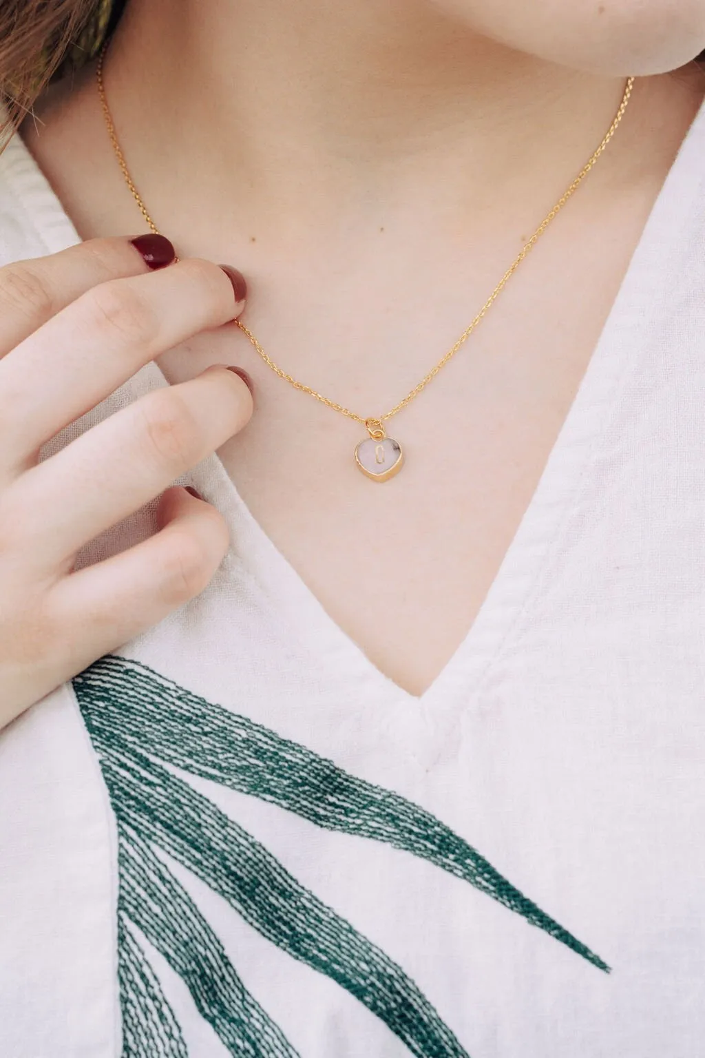 Personalized heart initial necklace, Valentines day gift, Gemstone initial pendant, dainty necklace, Mom necklace, everyday necklace
