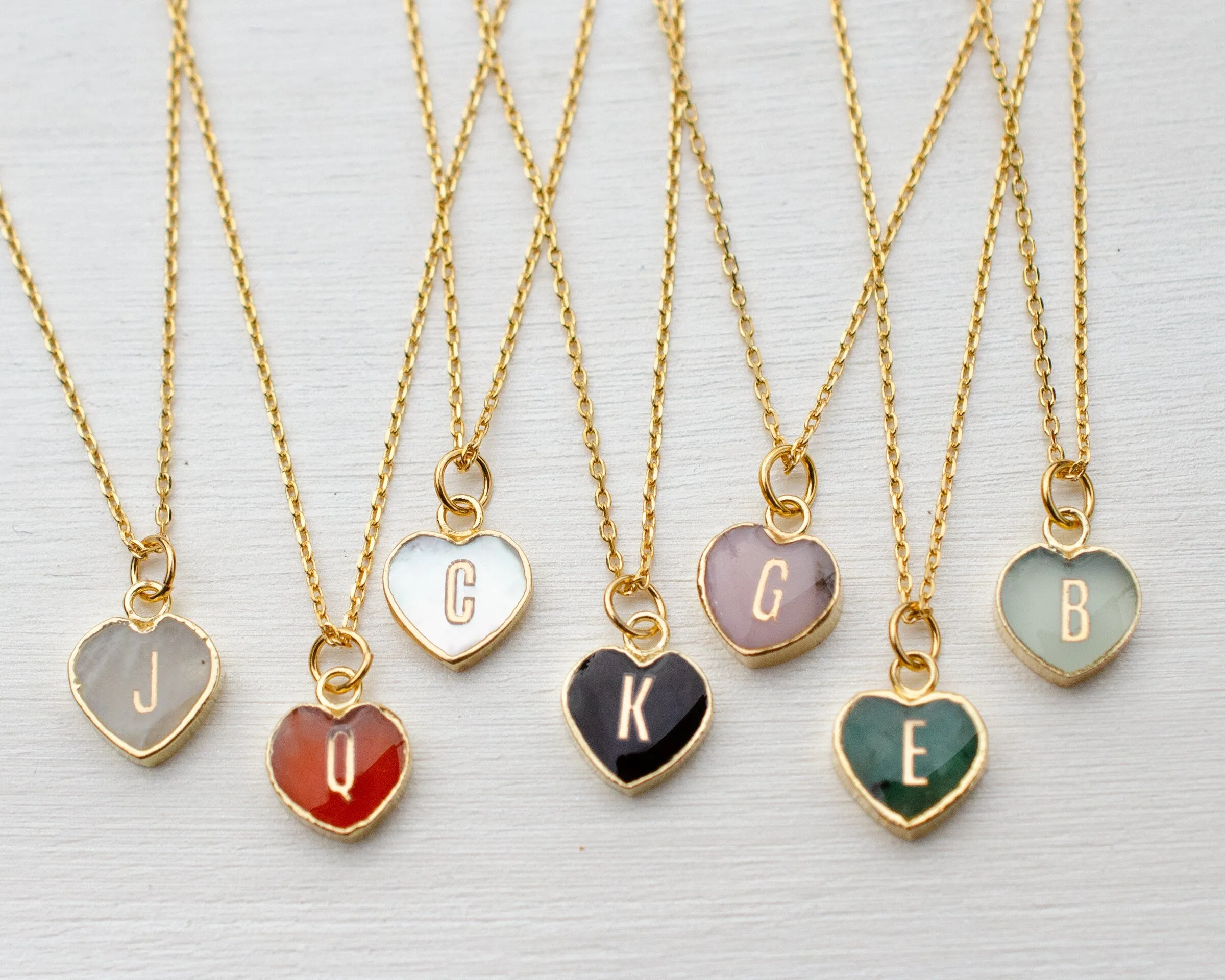 Personalized heart initial necklace, Valentines day gift, Gemstone initial pendant, dainty necklace, Mom necklace, everyday necklace
