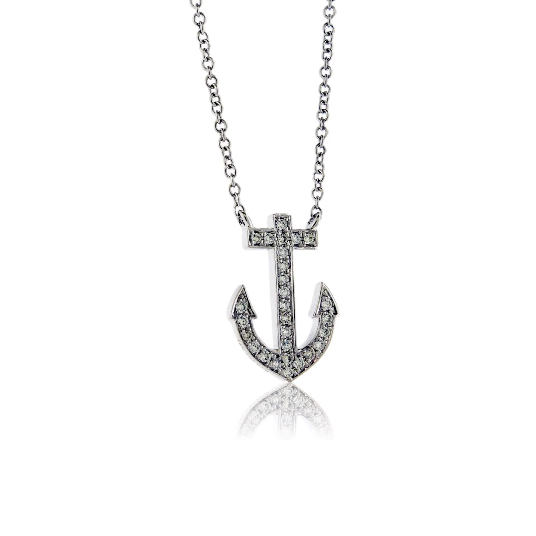 Petite Diamond Anchor Pendant with Chain