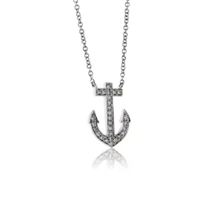 Petite Diamond Anchor Pendant with Chain