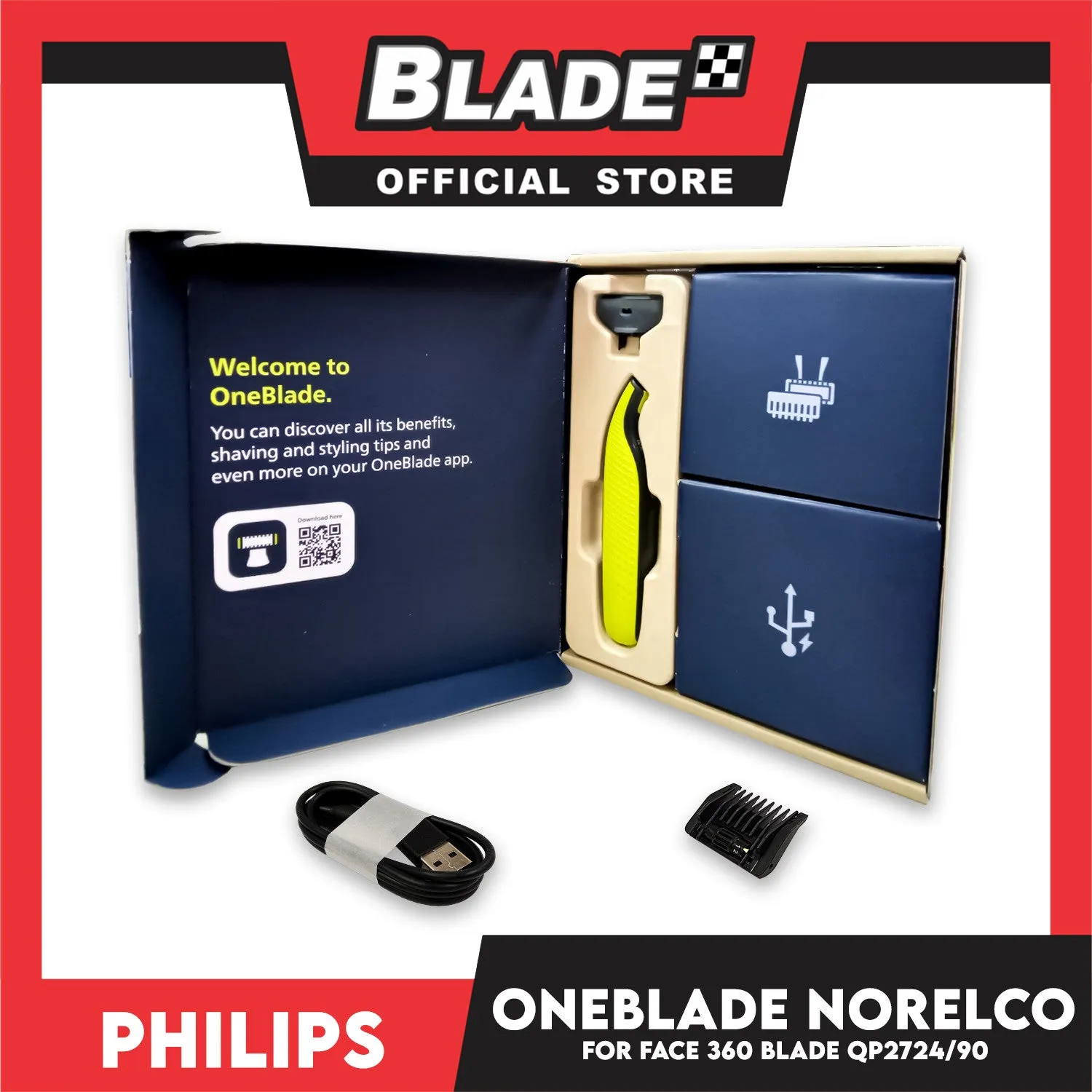 Philips Norelco OneBlade 360 Face Hybrid Electric Trimmer and Shaver QP2724/90 5V
