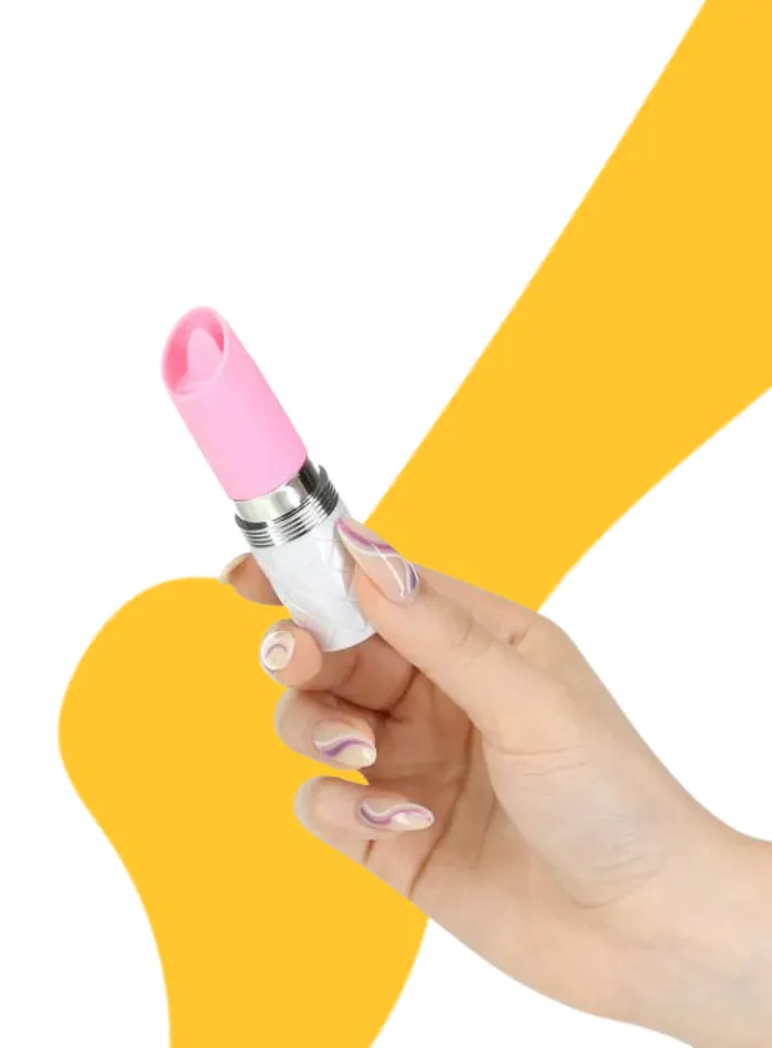 Pillow Talk LUSTY Swarovski Crystal Mini Lipstick Clitoral Vibrator with Flickering Tongue Pink