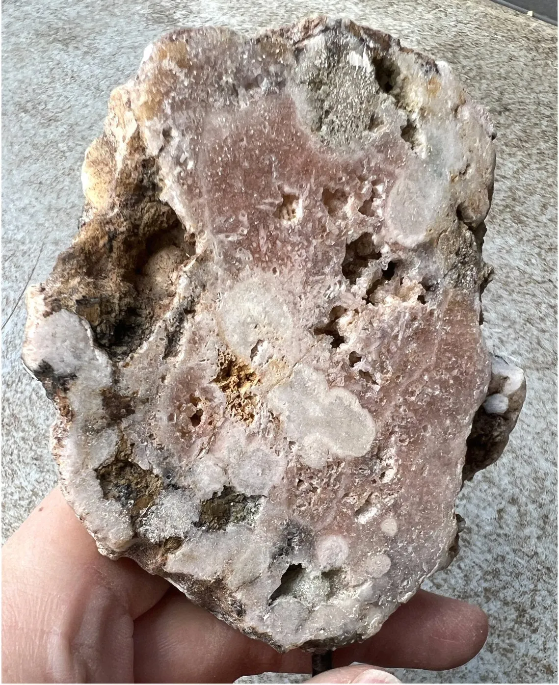 Pink Amethyst Slab with Vugs, Metal Stand - Heart Chakra, Relieve stress