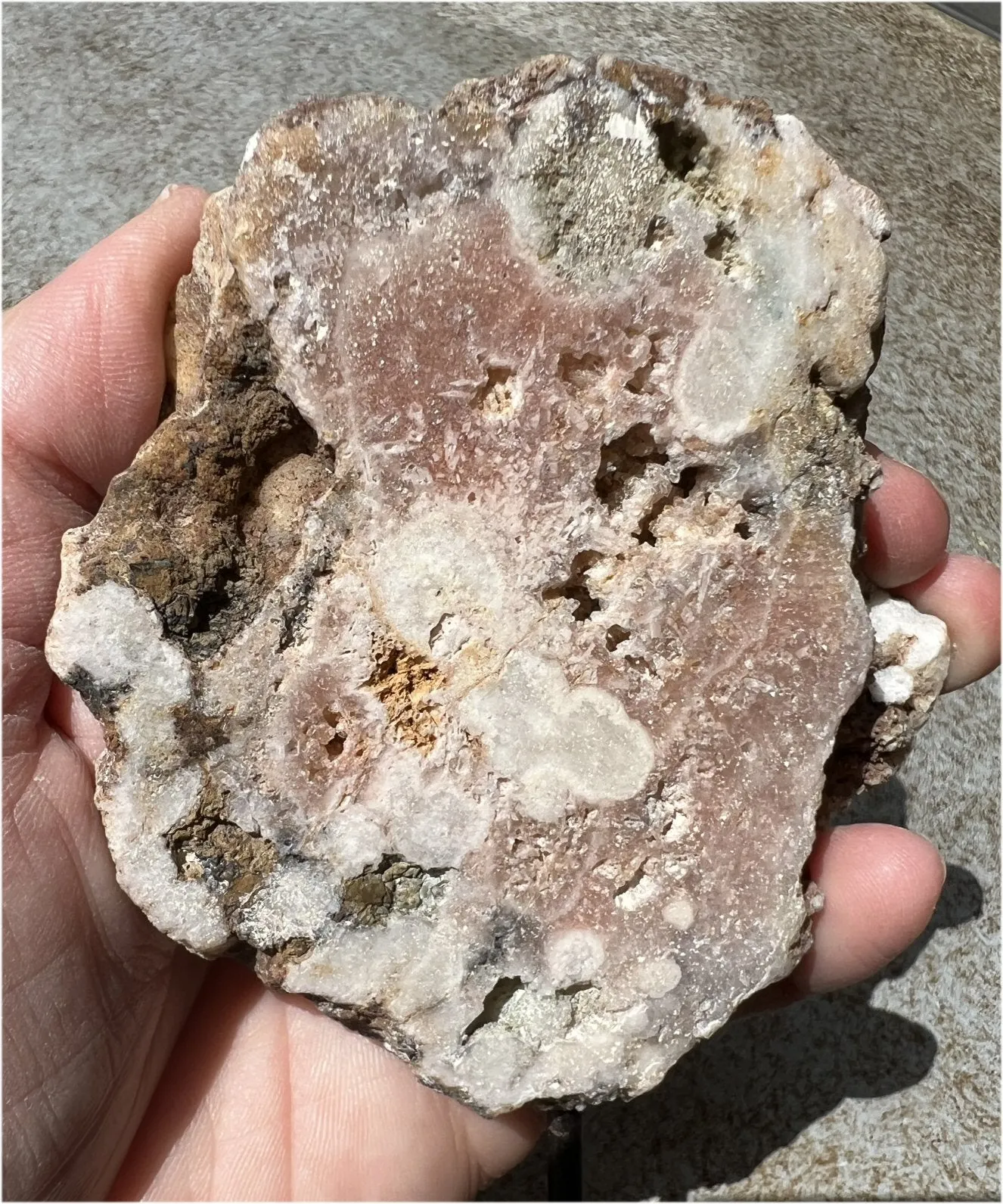Pink Amethyst Slab with Vugs, Metal Stand - Heart Chakra, Relieve stress