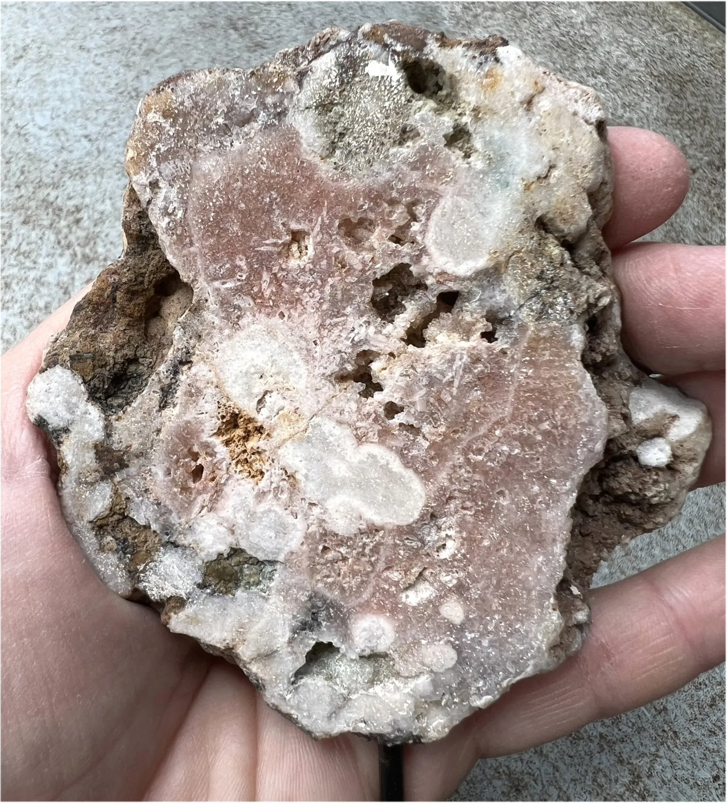 Pink Amethyst Slab with Vugs, Metal Stand - Heart Chakra, Relieve stress