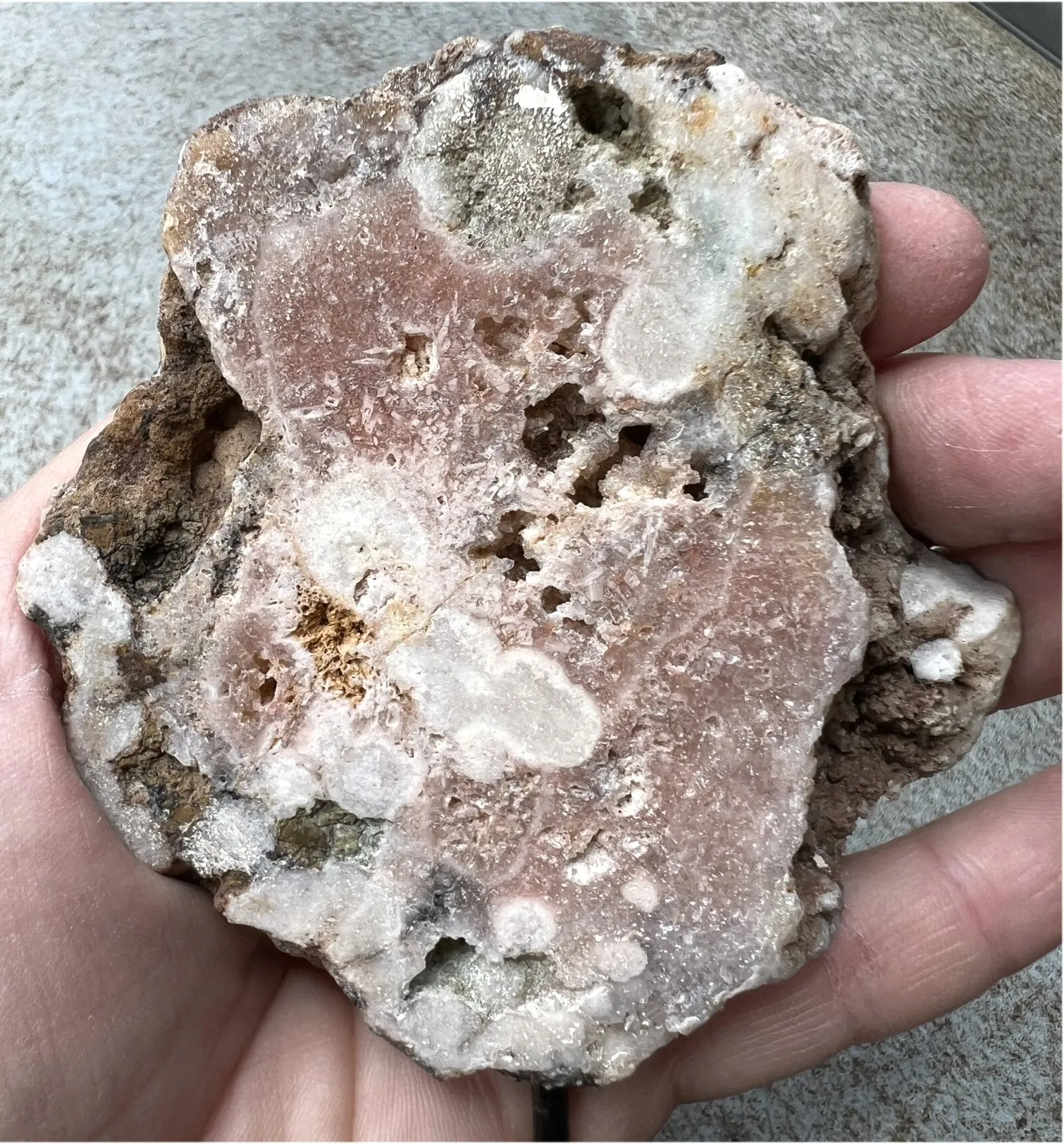 Pink Amethyst Slab with Vugs, Metal Stand - Heart Chakra, Relieve stress
