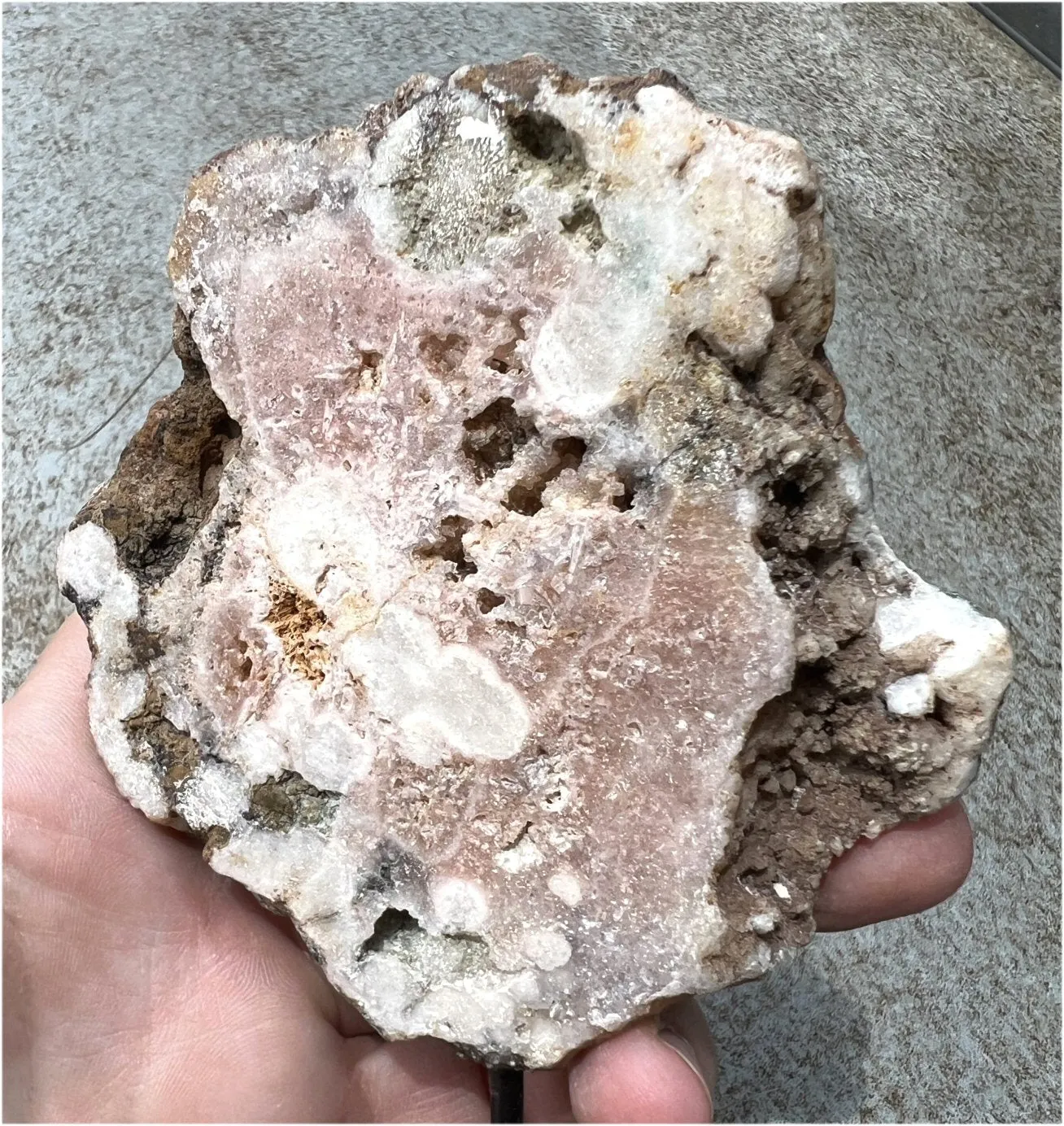 Pink Amethyst Slab with Vugs, Metal Stand - Heart Chakra, Relieve stress