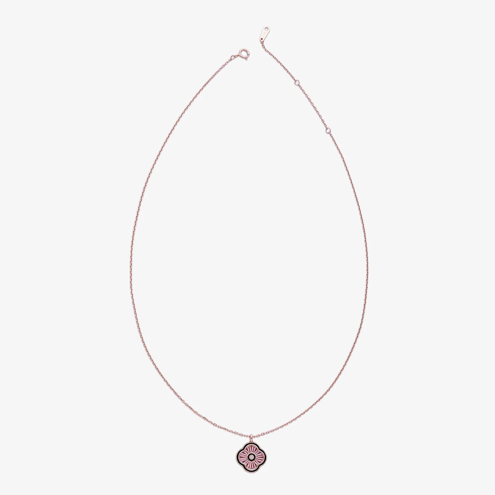 Pink Clover Pendant Necklace for Women – 925 Sterling Silver Rose Gold Plated