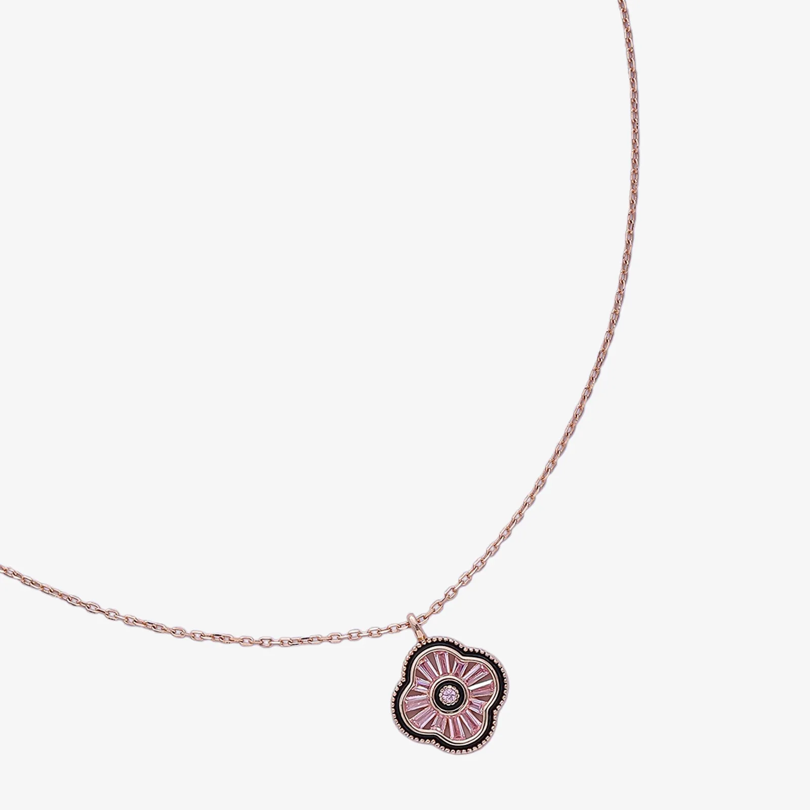Pink Clover Pendant Necklace for Women – 925 Sterling Silver Rose Gold Plated