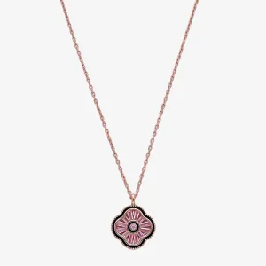 Pink Clover Pendant Necklace for Women – 925 Sterling Silver Rose Gold Plated