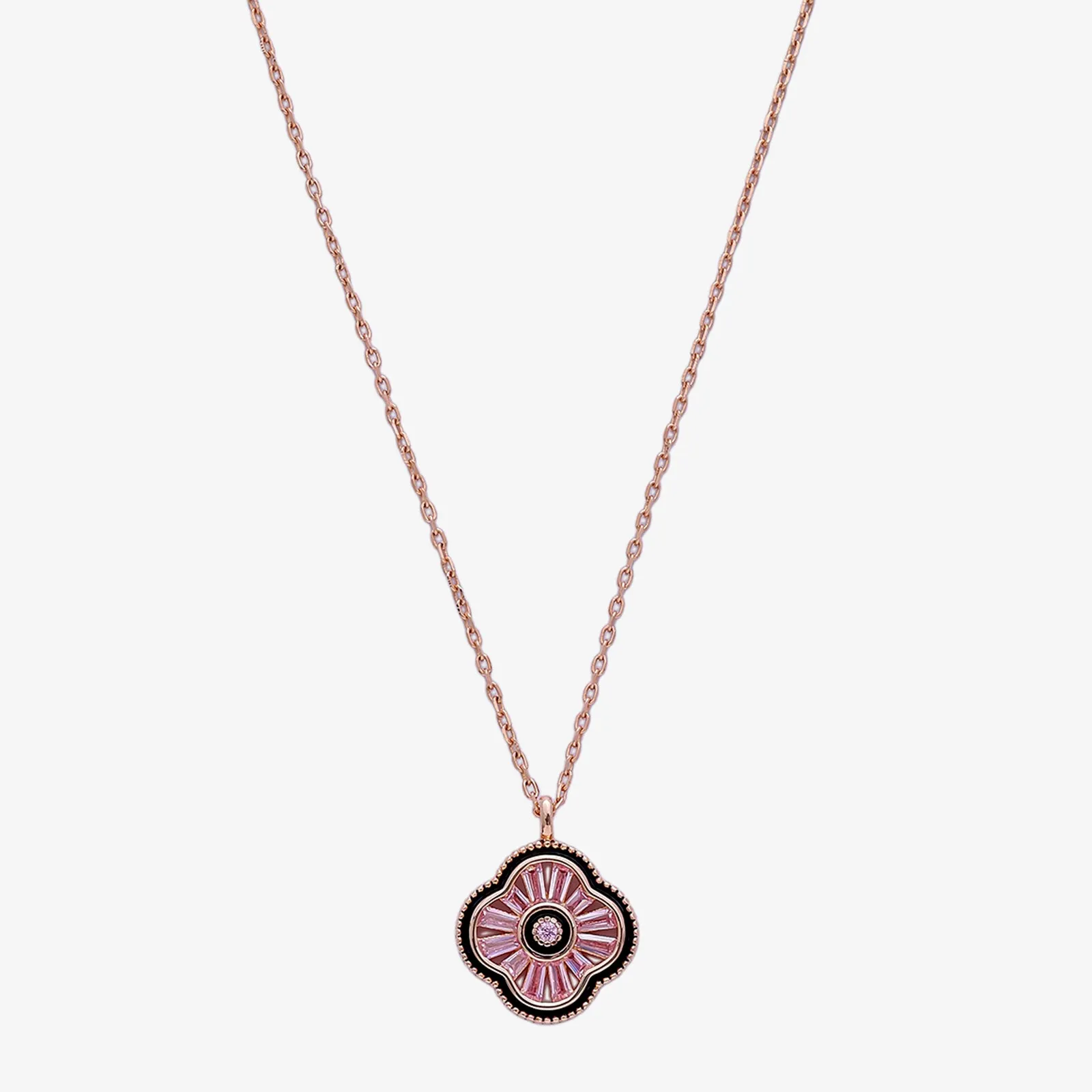Pink Clover Pendant Necklace for Women – 925 Sterling Silver Rose Gold Plated