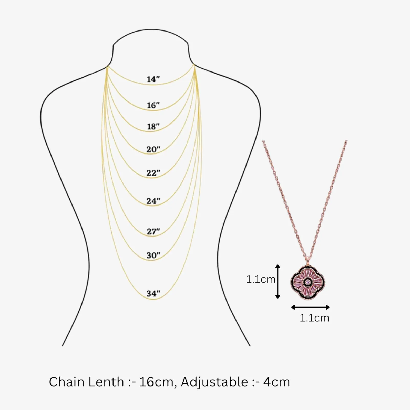 Pink Clover Pendant Necklace for Women – 925 Sterling Silver Rose Gold Plated