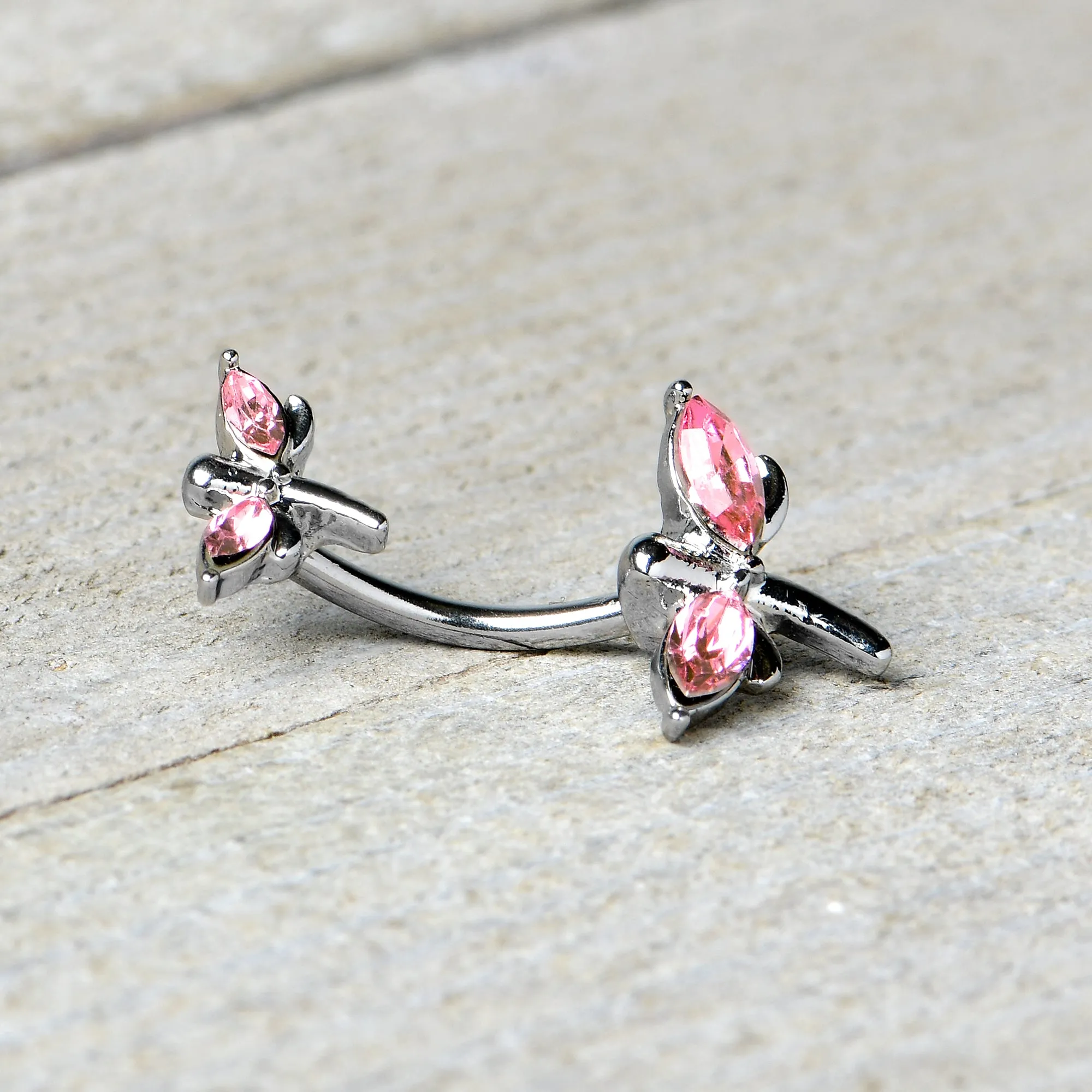 Pink Gem Simple Stylized Dragonfly Double Mount Belly Ring