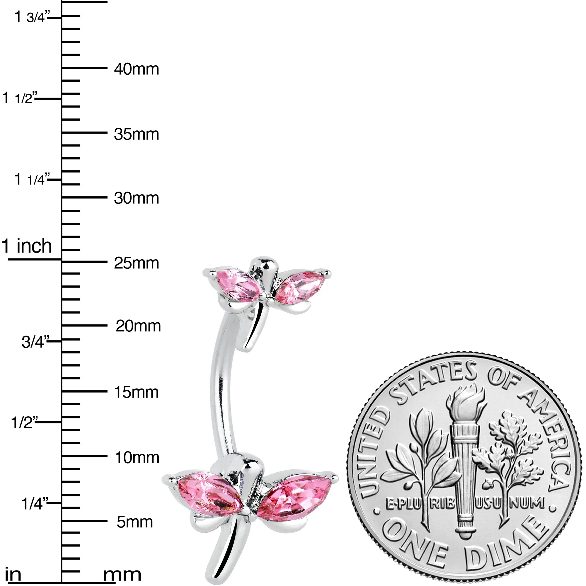 Pink Gem Simple Stylized Dragonfly Double Mount Belly Ring