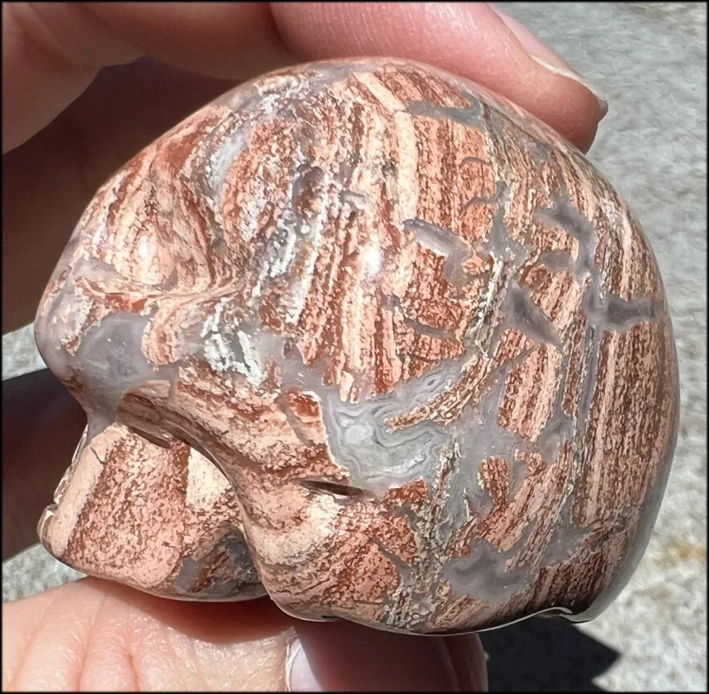 PINK Silver Leaf Jasper Crystal Skull with lots of Agate - Courage, Self-Healing