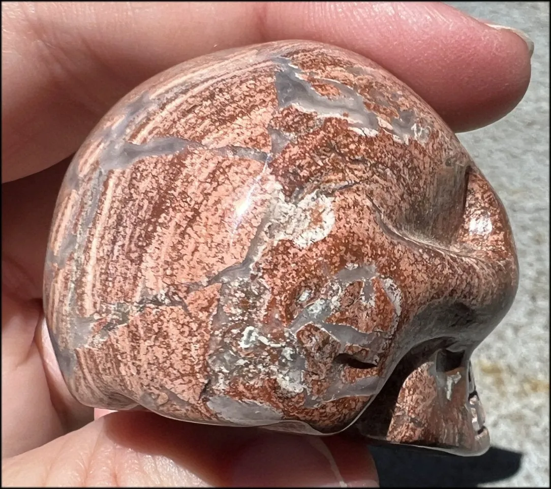 PINK Silver Leaf Jasper Crystal Skull with lots of Agate - Courage, Self-Healing