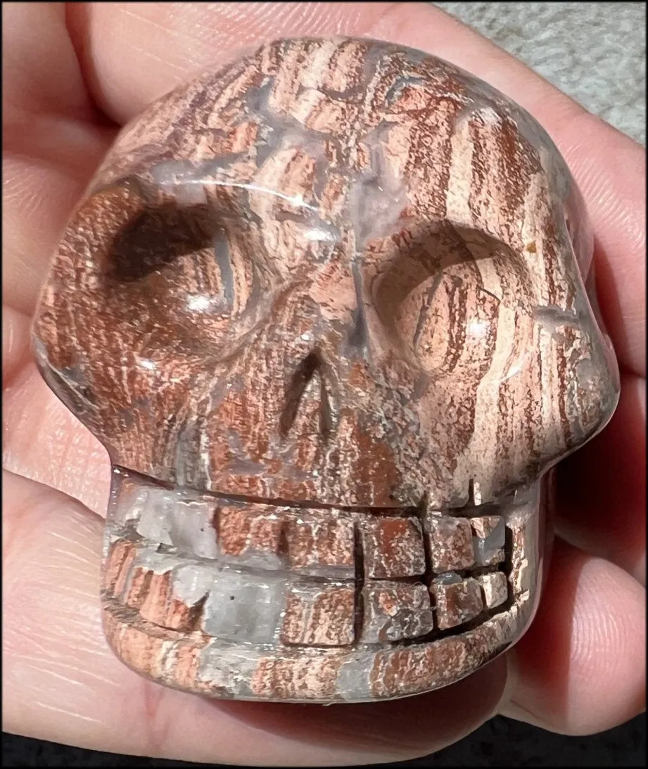 PINK Silver Leaf Jasper Crystal Skull with lots of Agate - Courage, Self-Healing