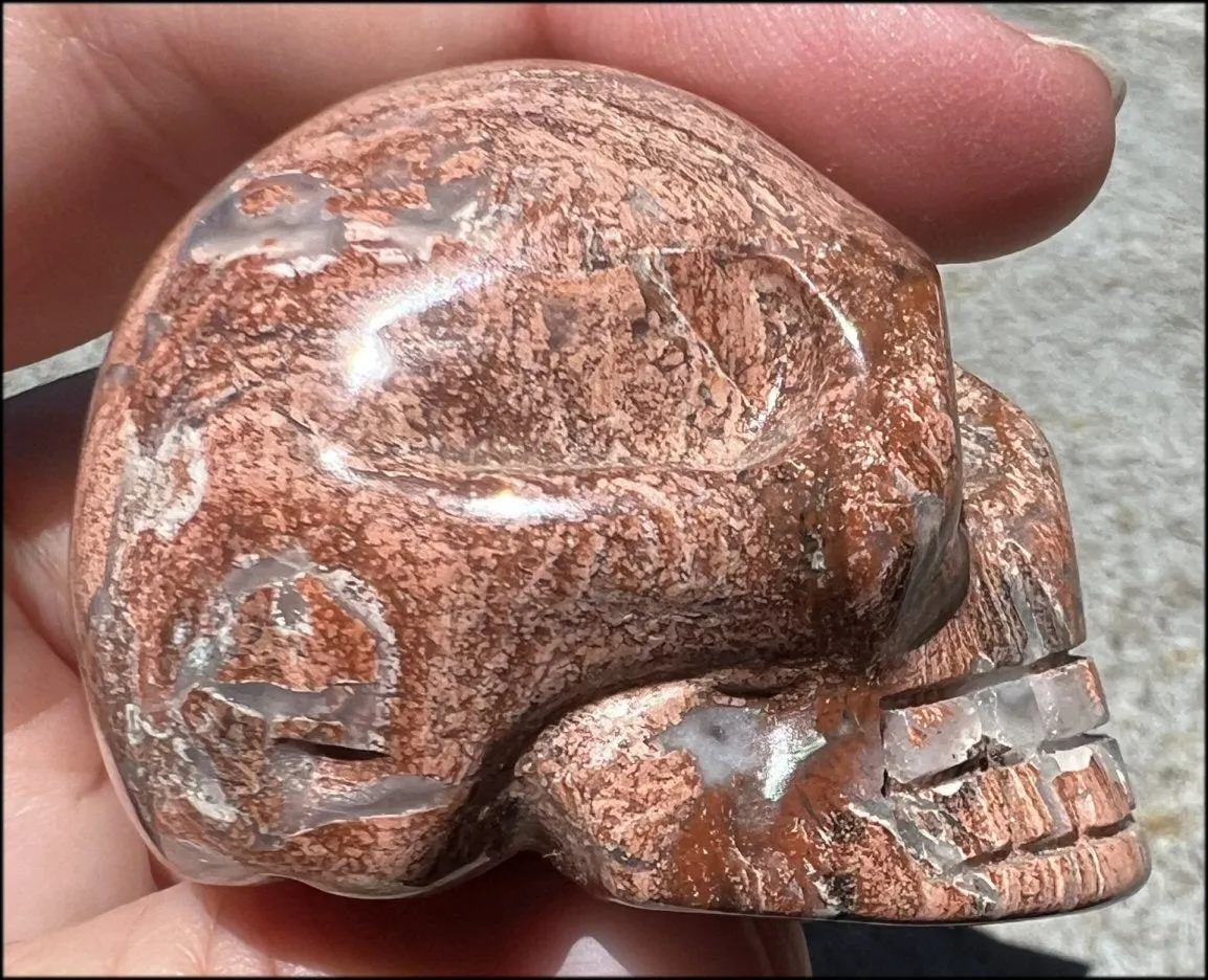 PINK Silver Leaf Jasper Crystal Skull with lots of Agate - Courage, Self-Healing