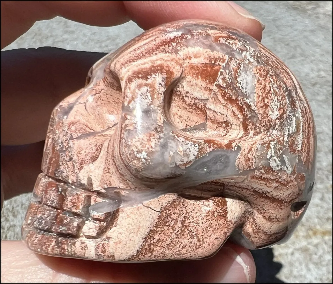 PINK Silver Leaf Jasper Crystal Skull with lots of Agate - Courage, Self-Healing