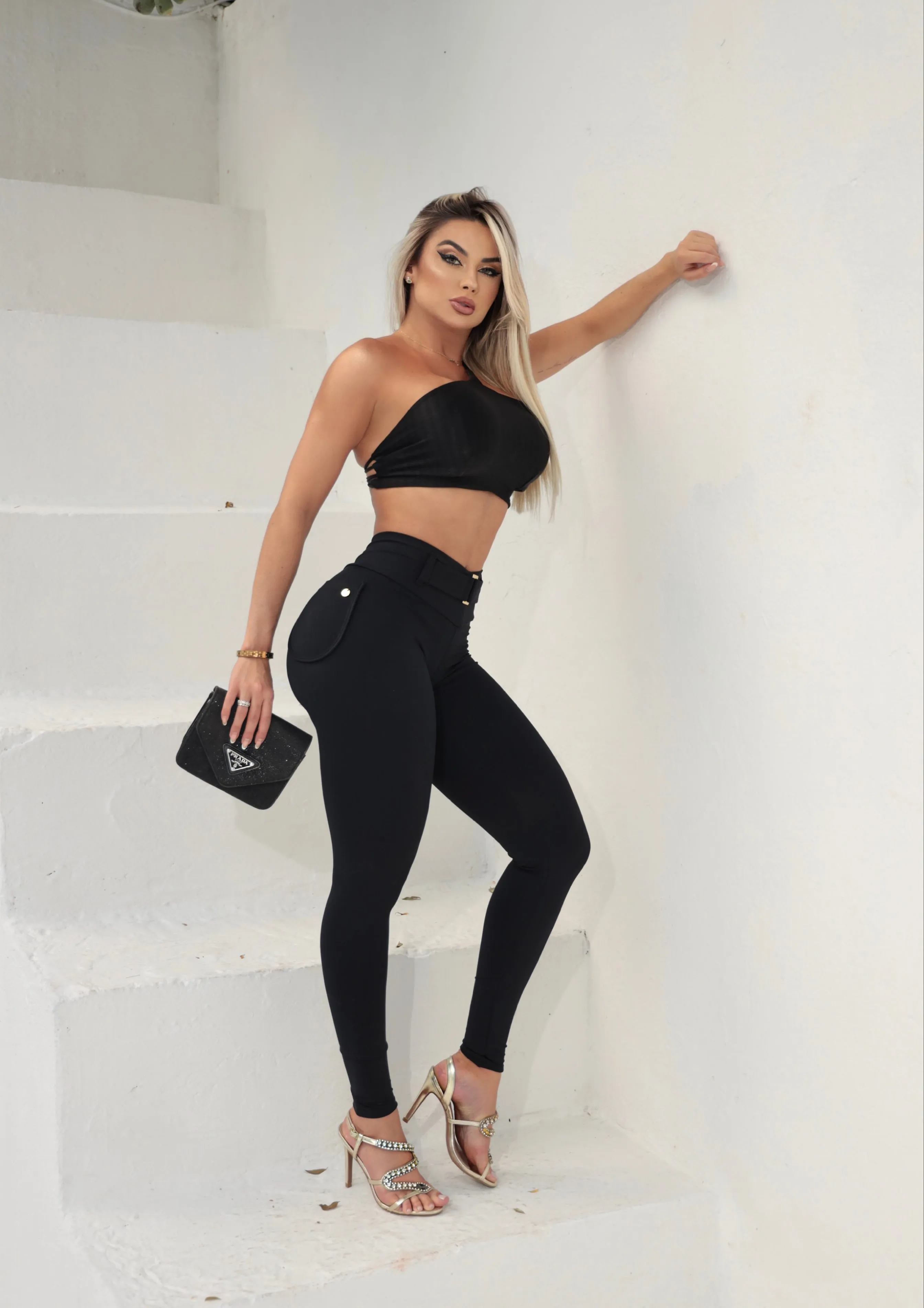 Pocket and Belted Leggings -Black