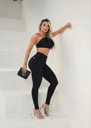 Pocket and Belted Leggings -Black