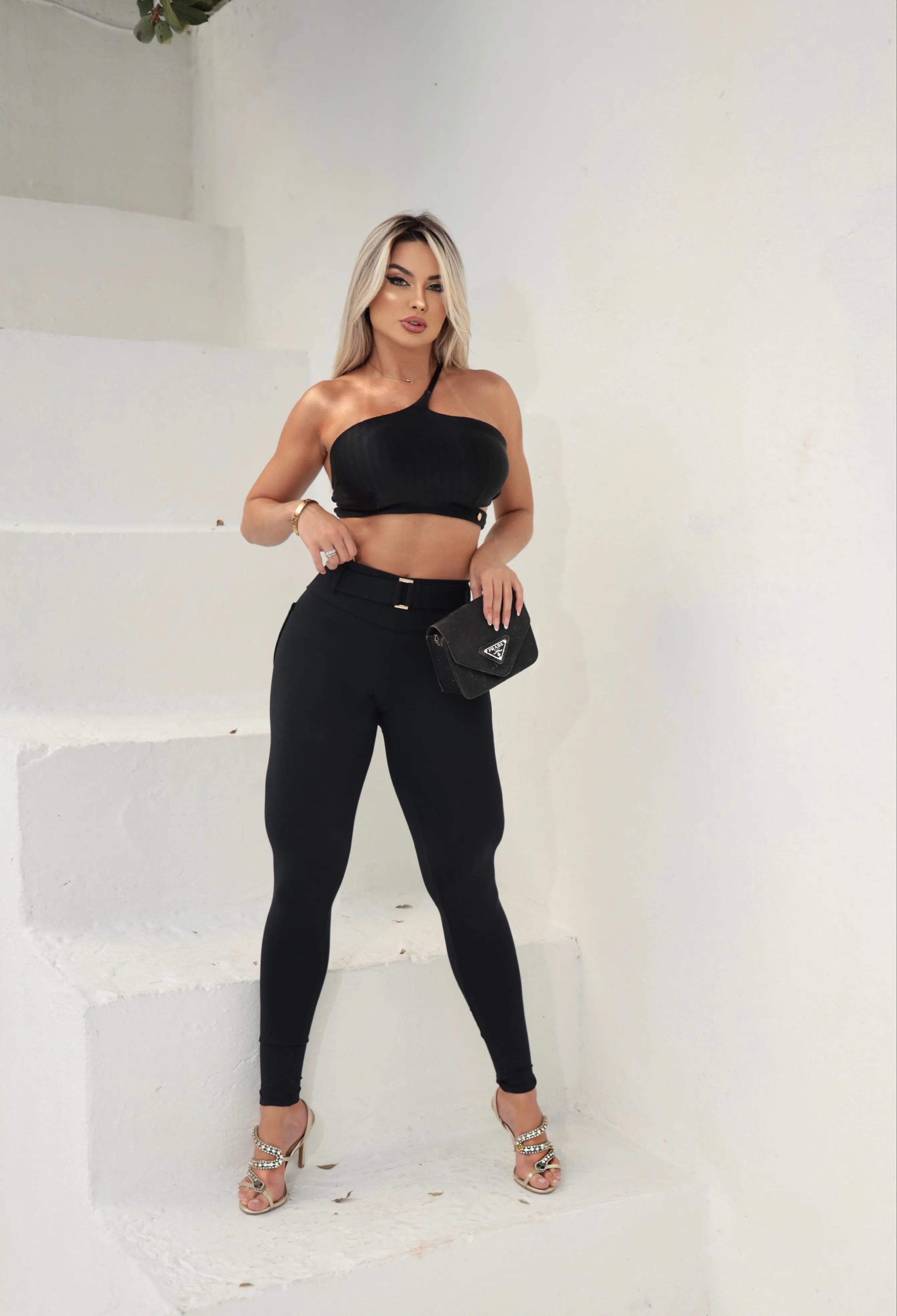 Pocket and Belted Leggings -Black