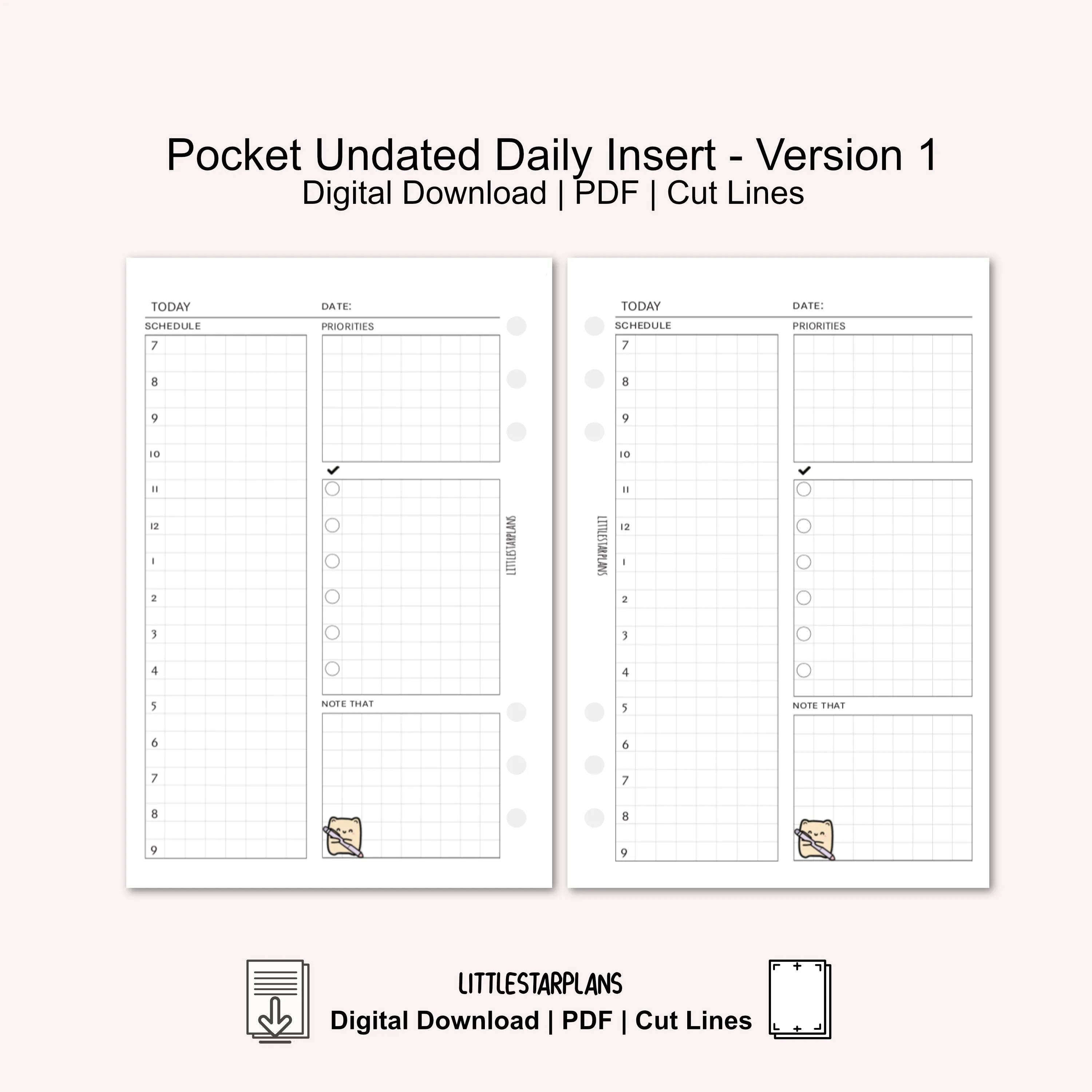 Pocket Ring Size | Neku Functional Undated Daily Inserts Version 1 | PRINTABLE